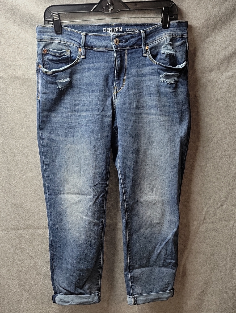 Denizen from Levi's Women's Medium Blue Distressed Crop Boyfriend Jeans